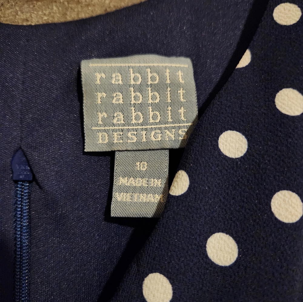 Vintage Rabbit Rabbit Rabbit Designs Navy Blue Polka Dot Dress - Picture 4 of 4